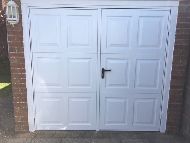 white side hinged garage door